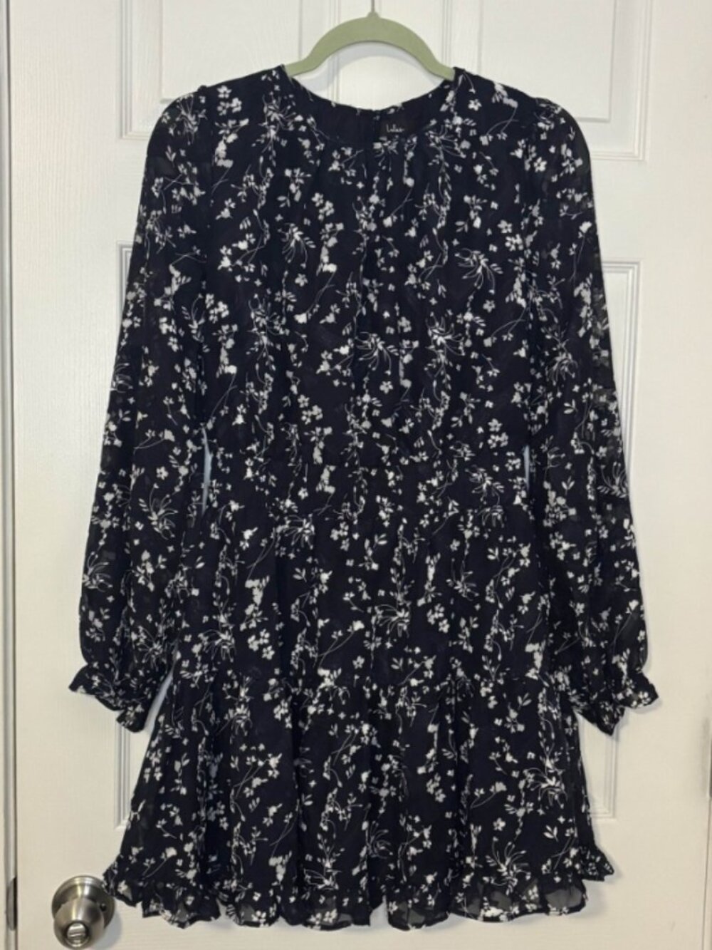 Lulu's Too Cute Navy Blue Floral Print Smocked Long Sleeve Mini Dress Size M